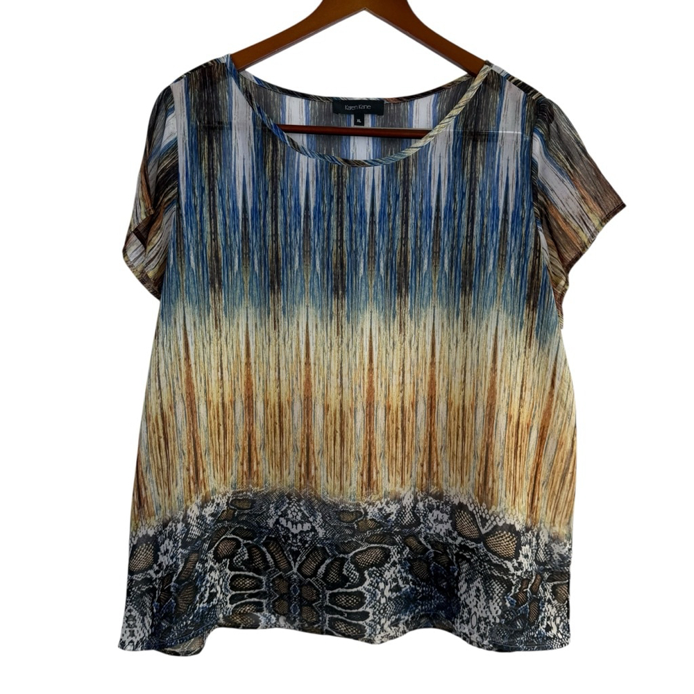 Karen Kane XL Abstract Ombre Snake Print Shear Blouse Top Boho Chic Mande in USA